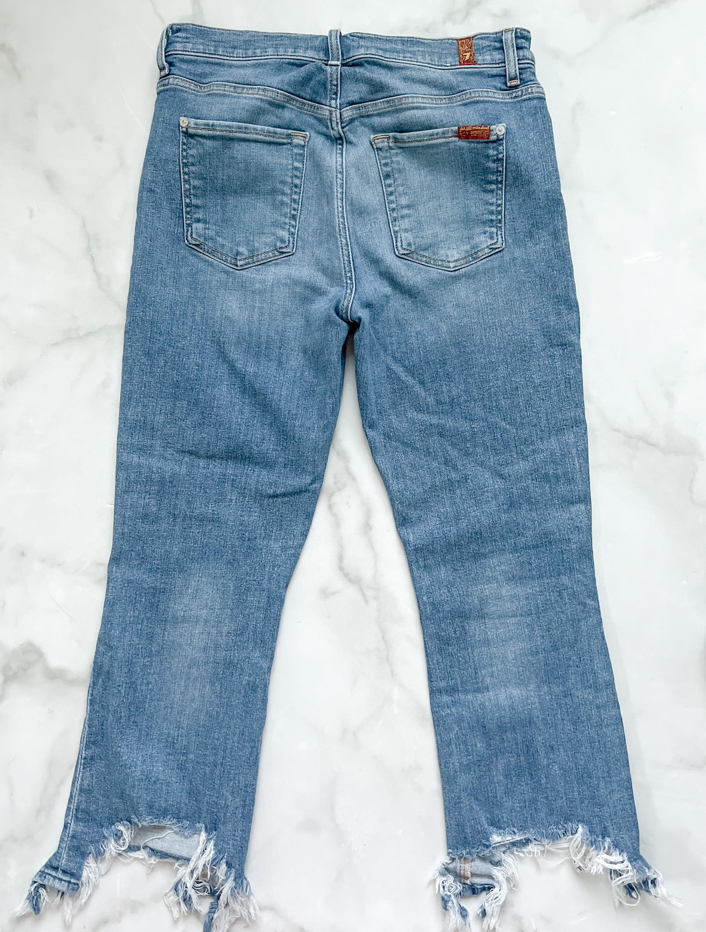 7 For All Mankind High-Waist Slim Kick Jeans with Destroyed Hem