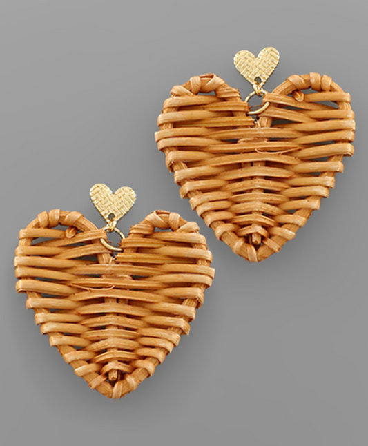 rattan heart earrings