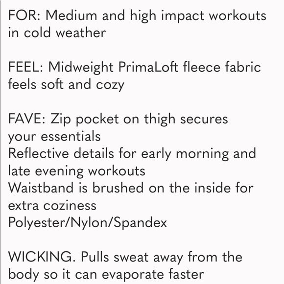 description of the athleta fleece lined navy blue winter athletic tights. 