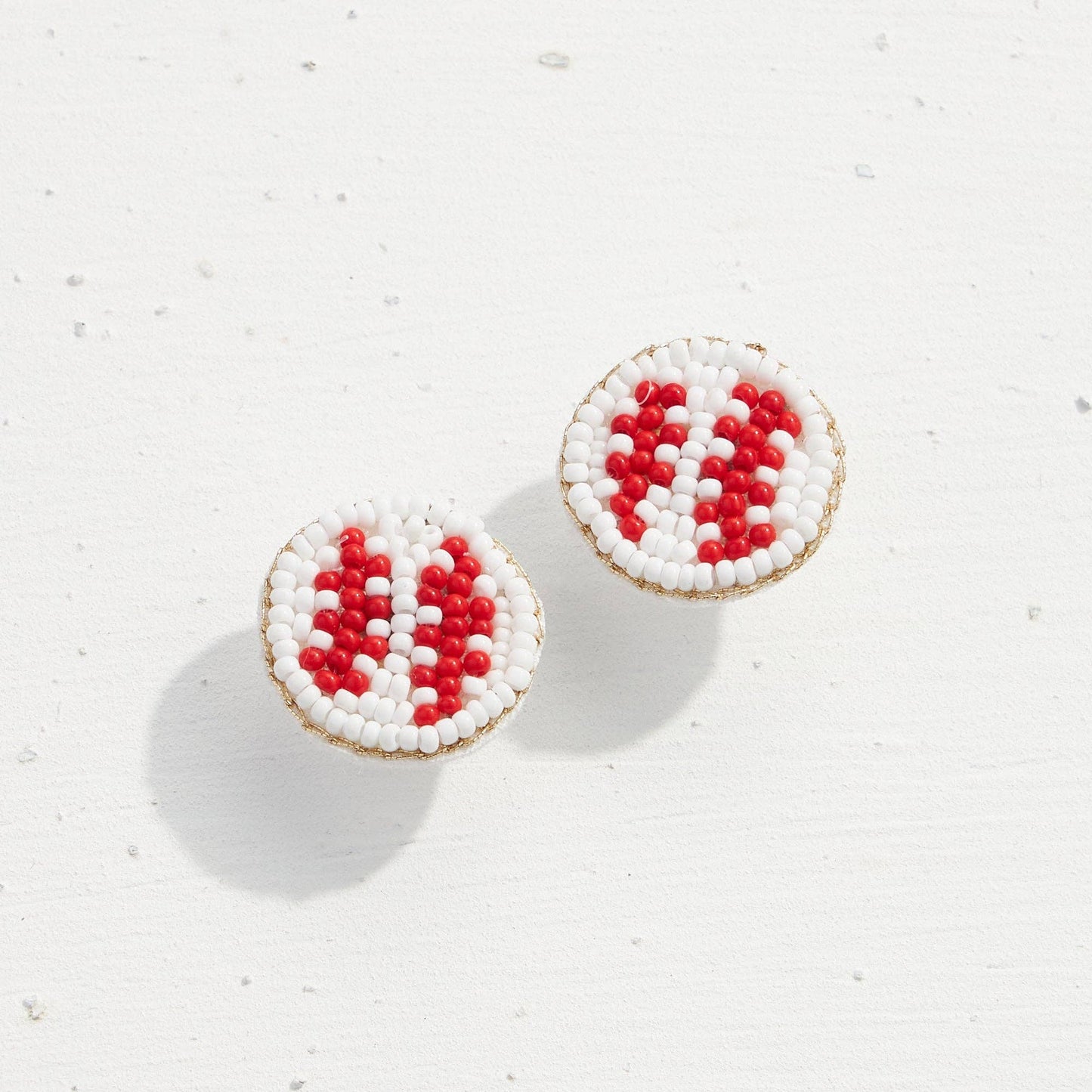 Mini Baseball Seed Bead Stud Earrings